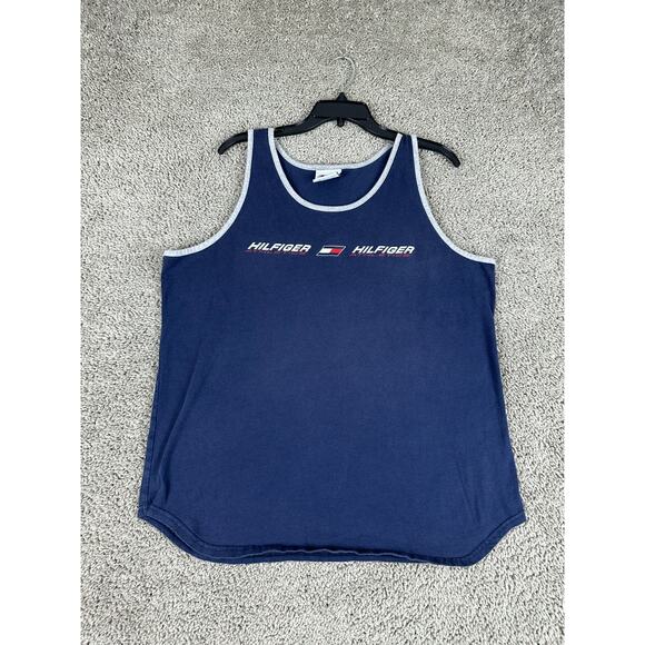VINTAGE Tommy Hilfiger Shirt Mens Extra Large Blue Athletics Tank Top 90s * - Picture 1 of 10